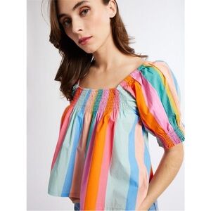 Mille for Anthropologie Caro Top Cotton Confetti Stripe Smocked